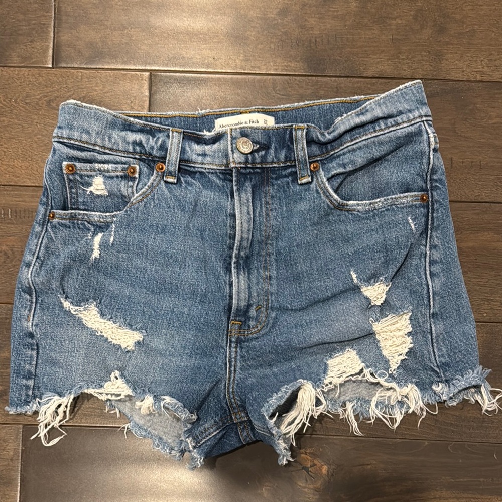 Abercrombie & Fitch Blue Jean Shorts Distressed High-Waisted